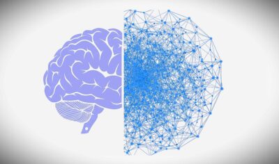 AI vs Human Intelligence: brain, tech, Digital network