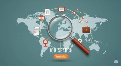 world map with magnifying glass. Job Search Websites